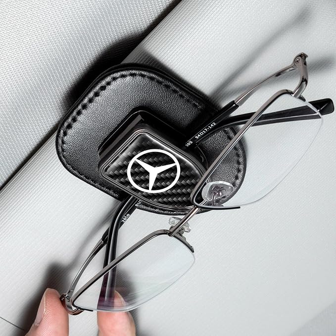 Sunglasses Holder, Leather Glasses Holders Compatible with Mercedes Benz Series Car Sun Visor, Eyeglasses Hanger and Ticket Card Clip Eyeglasses Mount for Car, for Accessories, Black by Unknown