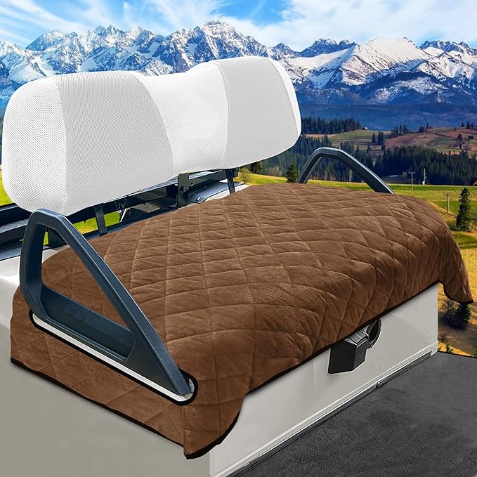 YOKYHOM Golf Cart Seat Covers, Thickened Short Plush Seat Towel Blanket with Non-Slip Backing, Soft & Heavy Duty, Fits Most 2 & 4 Passenger EZGO Yamaha Club Car, 51"x30.5", Dark Brown by GolfCartLifestyleEssentials