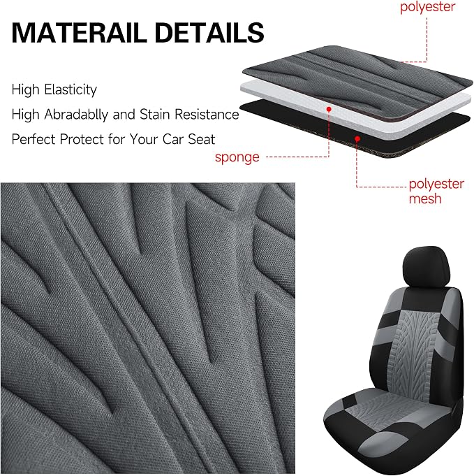 Pariitadin Car Seat Covers Full Set, Washable and Breathable Premium Cloth Automotive Vehicle Seat Cover for Car Interior, Universal Fit for Most Cars, Sedan, Truck, SUV(Black/Gray) - Image 7