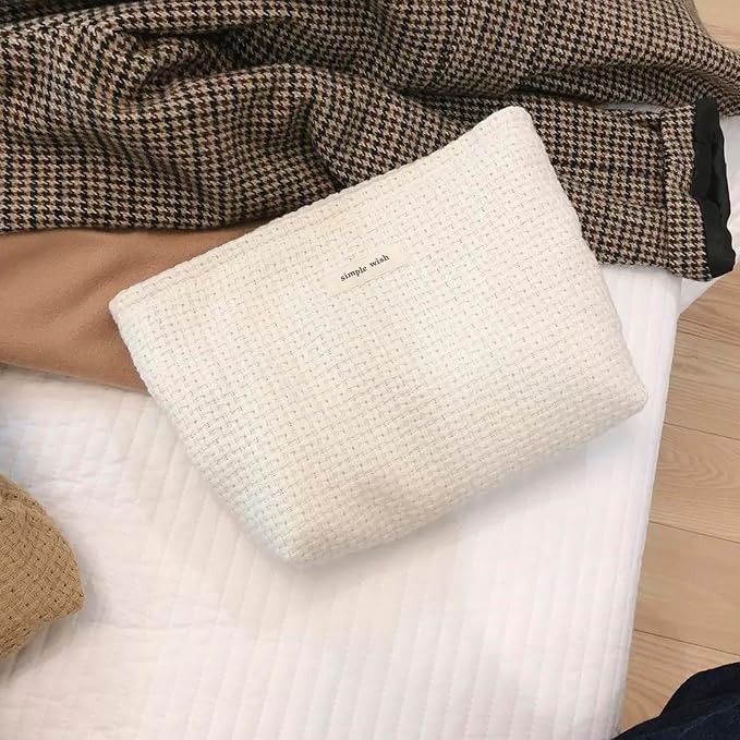 RSRSLEII Woven Travel Makeup Bag, Cute Travel Toiletry Bag(07White Weaving | Aesthetic Portable Cosmetic Bag with Canvas Lining, Coquette Makeup Pouch, Skincare Bag Car Storage Bag for Women and Girls - Image 4