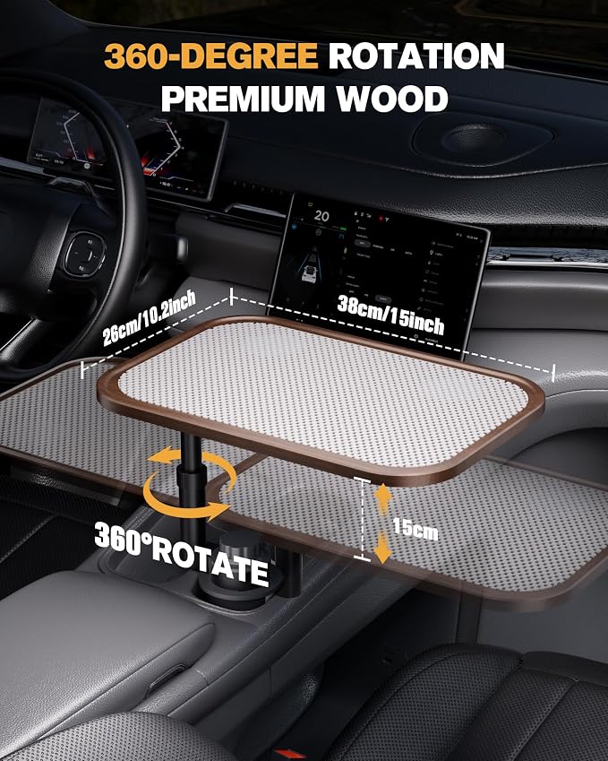 Car Desk for Laptop, Car Table & Car Tray with 360° Rotating Cup Holder, Adjustable Height Car Food Tray, As Car Table Tray or Car Seat Tray, Compatible with Tesla Model 3/Y/S, Ford/Most Vehicles - Image 4