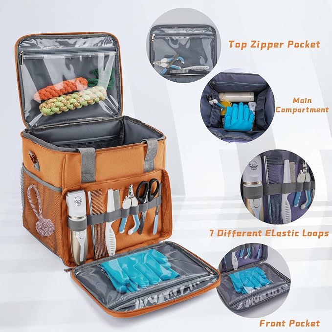 SMYV Pet Grooming Bag for Dog Grooming Supplies, Dog Tote Travel Bag for Pets Grooming Tools Kit Accessories - Orange - Image 5