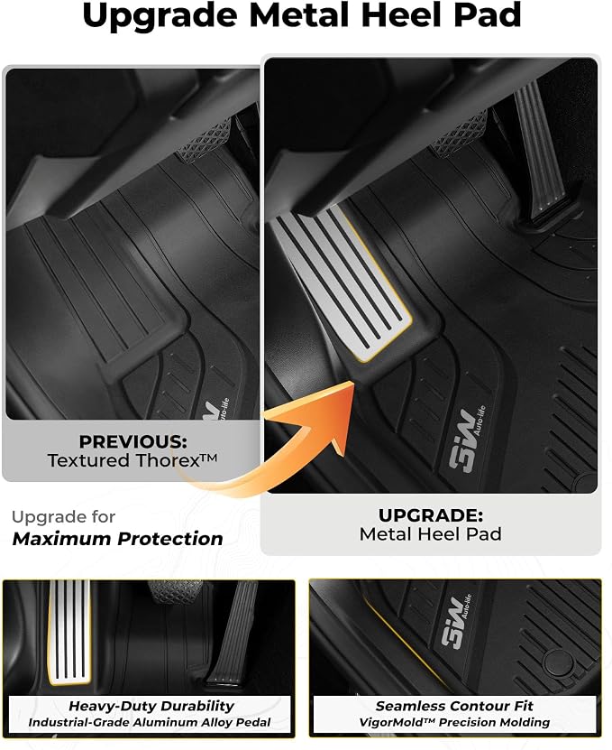 3W Floor Mats for Toyota Tacoma 2024-2026 Double Cab Automatic | TPE All Weather Custom Fit Liner With Metal Pedals For TRD/SR/SR5/Limited, Not For Hybrid Or XtraCab - Image 4