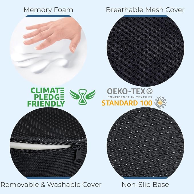 5 STARS UNITED Donut Pillow for Tailbone Pain & Hemorrhoids – Large Memory Foam Lifting Cushion for Bed Sore-Prone Areas & Pressure Relief – Prostate, Postpartum & Pregnancy Support, Black Mesh Cover - Image 6