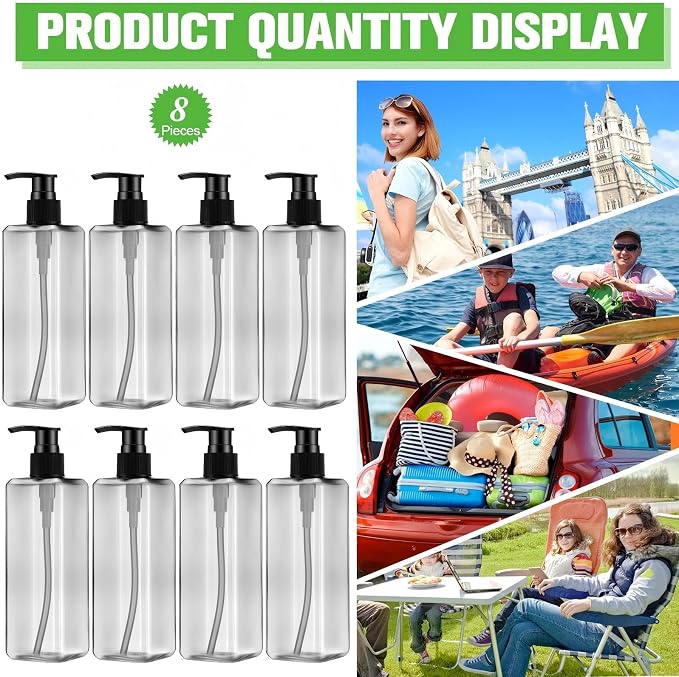 Didaey 8 Pcs Grey Plastic Bottles with Pump 16 oz Refillable Shampoo Dispenser Empty Body Wash Soap Conditioner Lotion Bottles for Bathroom, Kitchen Sink, Hotel, Salon, Cosmetic - Image 3