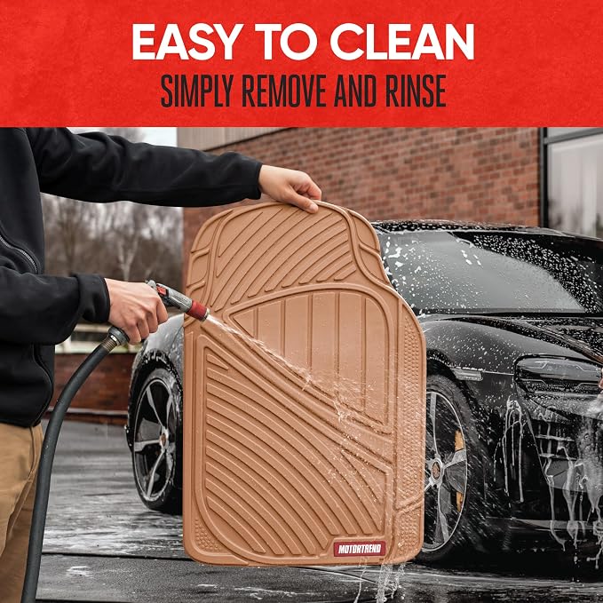 Motor Trend FlexTough Performance All Weather Rubber Car Floor Mats - 3 Piece Floor Mats Automotive Liners for Cars Truck SUV, Heavy-Duty Waterproof (Beige) - Image 7