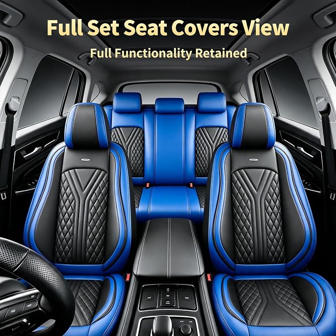 for Subaru Outback 2007-2026 Car Seat Covers, Full Set, Blue | Luxury Full Coverage Leather Seat Protectors, Waterproof Breathable, Non-Slip, Easy to Install, Airbag Compatible, All-Season - Image 3