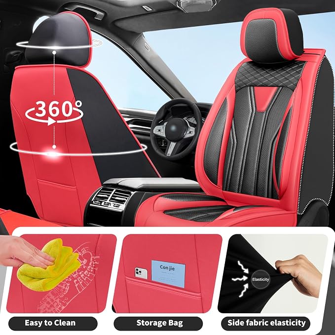 Fit Frontier Car Seat Covers Premium Leather for Nissan Frontier 2009-2025 2026. Waterproof， Breathable, Scratch-Resistant & All-Weather Seat Cushion Protector（Front Seat,Red&Black - Image 4