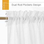 RYB HOME White Semi Sheer Curtains 63 inches Long for Bedroom | Linen Textured Blend, Privacy, Light Airy Sheers, Light Filtering for Bathroom Living Room Cafe, White, W70 x L63, 2 Panels - Image 2
