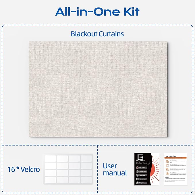 Linen Blackout Curtains for Bedroom, 100" x 58" Portable Blackout Blinds | 100% Blackout Window Cover with Hook&Loop Strip, Temporary Blackout Shades, Blackout Window Film for Nursery Travel RV- Cream - Image 8