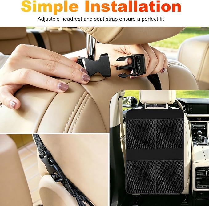 2 Pack Back Seat Cover For Kids + 4 Pocket Storage Organizer,Car Kick Mats Backseat Protector, Car Seat Back Protectors Backseat Organizer For Vehicles - Image 5