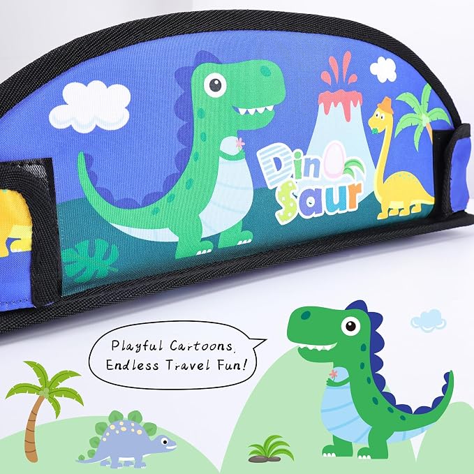 Kids Travel Tray for Toddler Car Seat, Road Trip Activities for Kid | Toddler Car Activities with iPad Holder Stand, Roadtrip Essentials with Dry Erase Board & Cooler Cup Holder,Blue Dinosaur - Image 3
