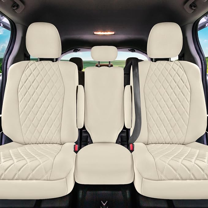 FH Group Custom Fit Car Seat Covers Specifically Made for Toyota Sienna 2011-2020, Car Seat Cover 2nd Row Set, 8 Seater Automotive Seat Covers in Solid Beige Neoprene, Waterproof and Washable - Image 4