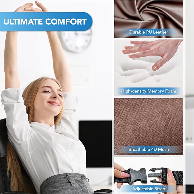 Lofty Aim Lumbar Support Pillow for Car, Car Seat Back Support for Driving | Memory Foam Car Lumbar Support for Driving Seat, Car Back Cushion, Adjustable Straps, Lower Back Pillow, Office Chairs, Brown - Image 5