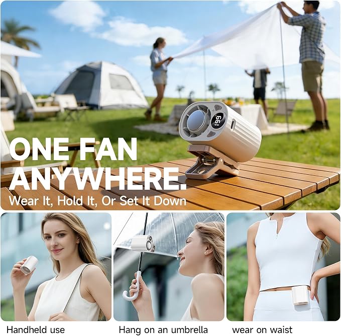 Foluu 199 Speeds Portable Clip Fan with LED Display, 18000RPM Turbo Cooling Personal Fan for Car, Desk, Umbrella, Waist, 360°Rotatable Rechargeable Mini Fan for Outdoor Camping Hiking (White) - Image 8