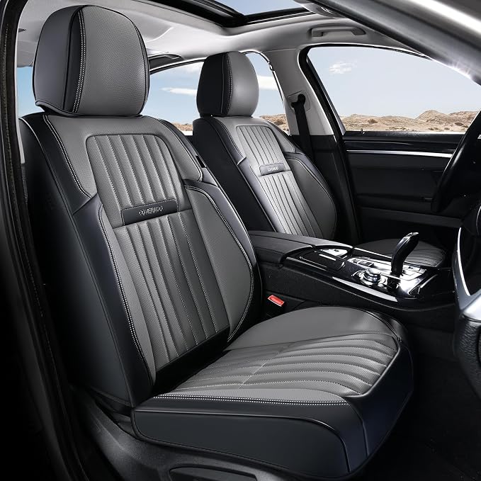 Coverado Car Seat Covers Front Seats, Seat Covers for Cars, Car Seat Protector, 2-Pack Car Seat Cushion Nappa Leather, Waterproof Seat Covers Carseat Cover Universal Fit for Most Cars(Black&Gray) by COVERADOAUTO