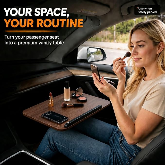 Large Adjustable Car Desk with Premium Solid Wood Tabletop, Tilt & 360° Swivel Portable Workstation, Height Adjustable Mobile Car Desk for RV, Home Office, Reading, Gaming and Writing - Image 6