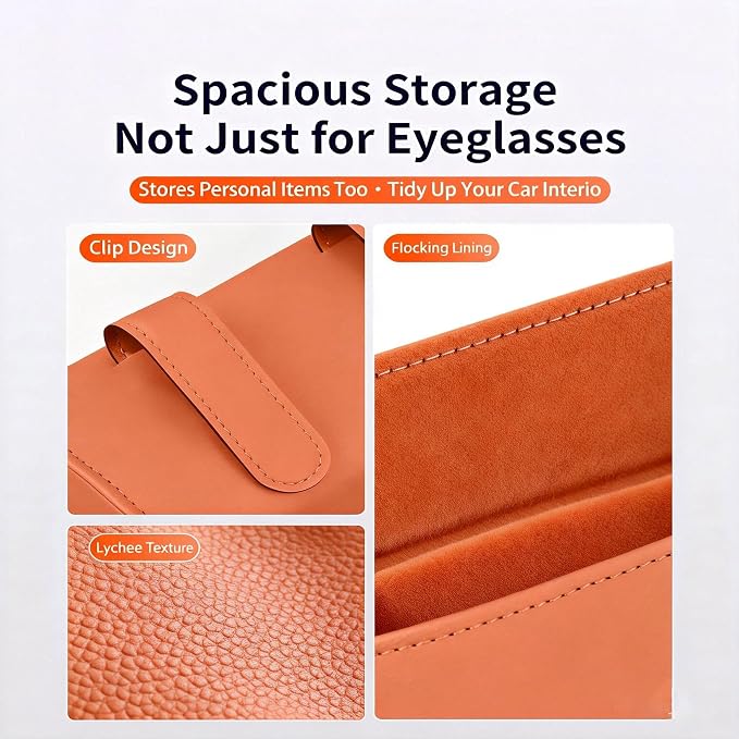 Magnetic Car Sunglasses Holder - Beige Nappa Visor Glasses Case | One-Handed Eyeglass Clip for Large Frames heat-resistant storage for aviators & cards,damage-free,vanity mirror friendly - Image 5