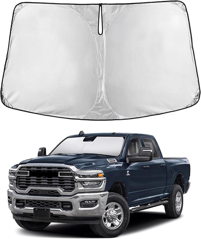 EcoNour Windshield Sunshade Compatible for Dodge Ram 1500 2019-2025 2026 | CrewCab, MegaCab Pickup,2Dr RegularCab,4Dr QuadCab Sun Visor for Front Windshield, UV Blocker & Protector, Car Accessories by EcoNour