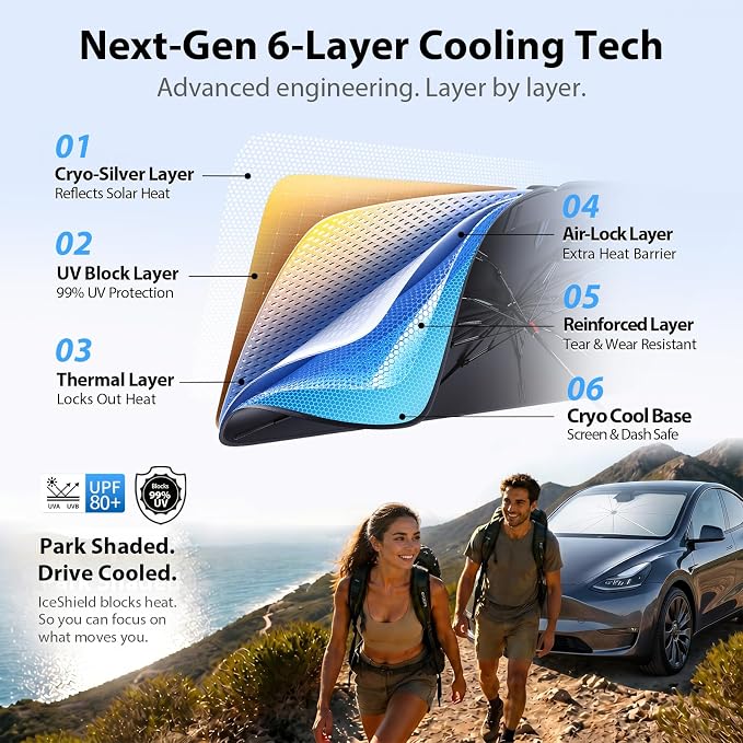 2026 Upgraded Windshield Sun Shade Umbrella for Chevrolet Colorado [Precision Custom Fit, Superior UV & Heat Block] Cooling Tech Fabric, Durable Foldable with Storage Bag, Fits 2004-2012, 2015-2026 - Image 7