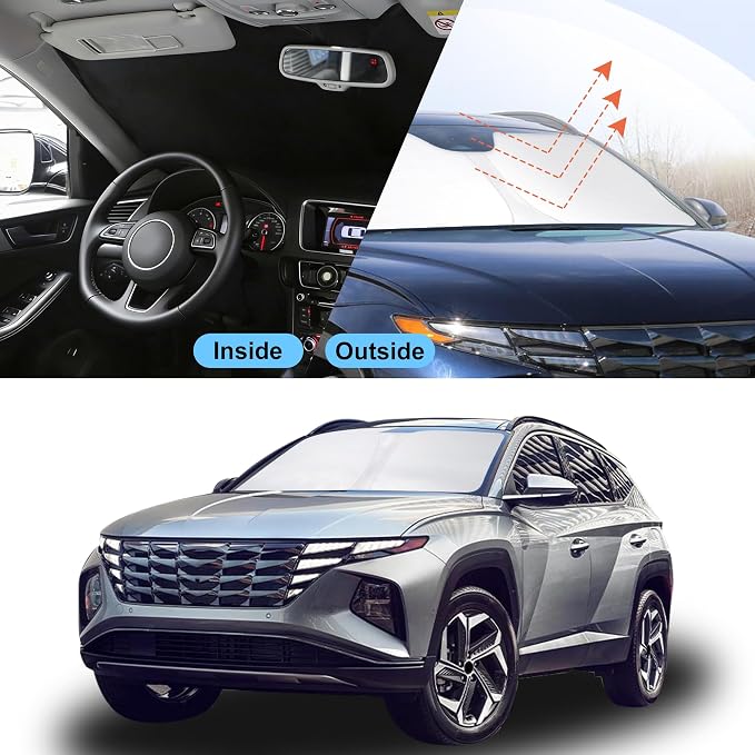 Front Windshield Sun Shade Foldable Car Front Window Sun Shade Windshield Shade Custom Fit for 2022-2025 2026 Hyundai Tucson Block UV Rays Heat Keep Cooler - Image 5