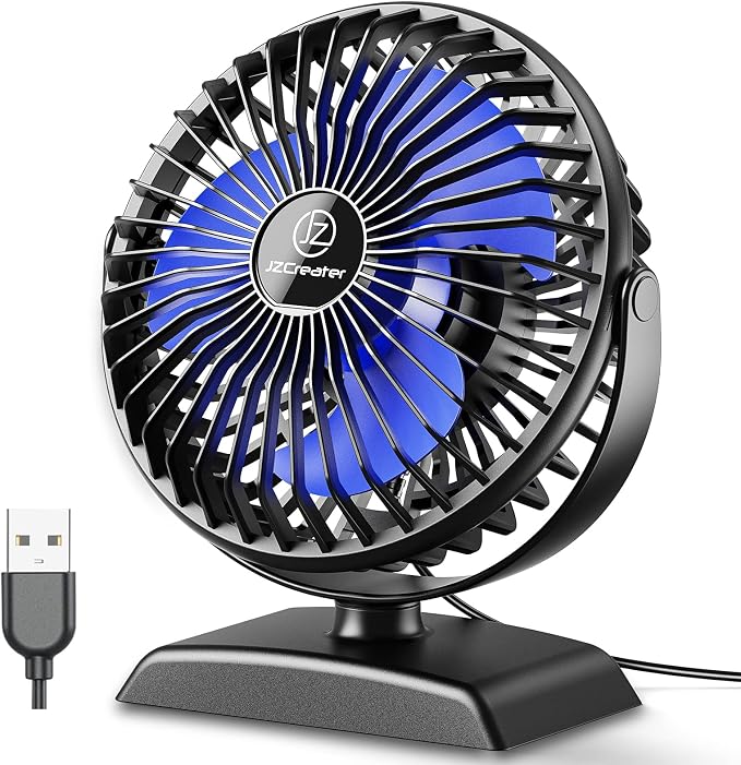 JZCreater USB Desk Fan, 360 Rotation Personal Cooling Fan with 3 Speeds, Quiet, Small, USB Powered for Home, Office, Bedroom, Car, Travel, Black - Image 7
