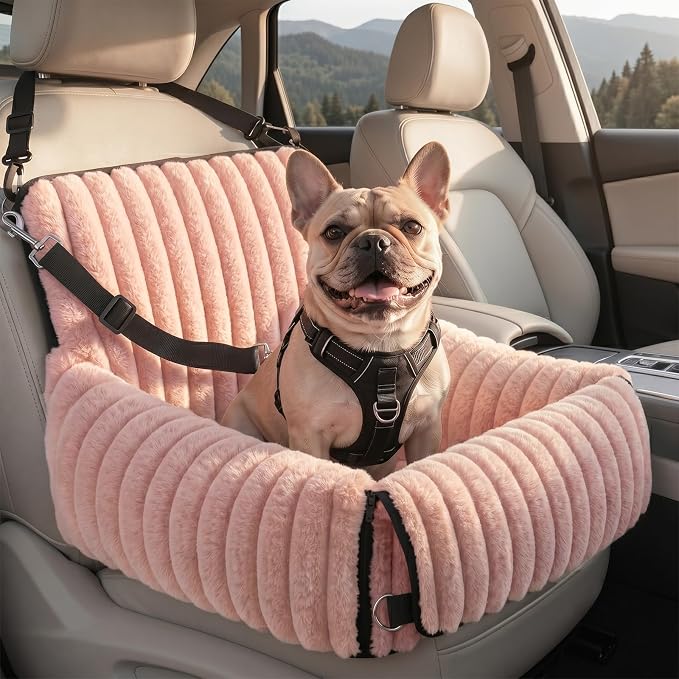 MIXJOY Dog Car Seat for Small/Medium Dogs up to 23 lbs, Multi-Functional Dog Carrier for Car with Detachable Washable Cover, Pet Travel Bed with Clip-On Safety Leash, Pink by MIXJOY