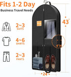 Garment Bag Travel Suit Storage: 43 Inch 3 Packs Fabric Breathable Zippered - Clothes Covers Carry Shoe Pockets Lightweight - Men Travel Wardrobe Protector Hanging Up Multiple - Image 3
