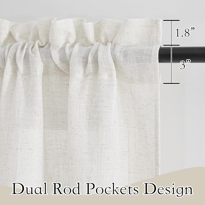 RYB HOME Semi Sheer Curtains 102 inches Long for Bedroom | Light Filtering, Half Privacy, Durable Window Curtains & Drapes, for Living Room, Linen, Rod Pocket, W52 x L102, 2 Panels Set - Image 2