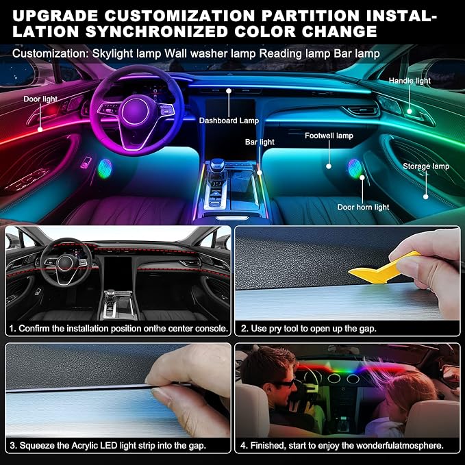 Dreamcolor Acrylic Interior Car LED Strip Light with Wireless APP, RGB 22 in 1 with 175 inches 593 LEDs Fiber Optic Ambient Lighting Kits, 16 Million Colors Sound Active Function Car Neon Lights - Image 6