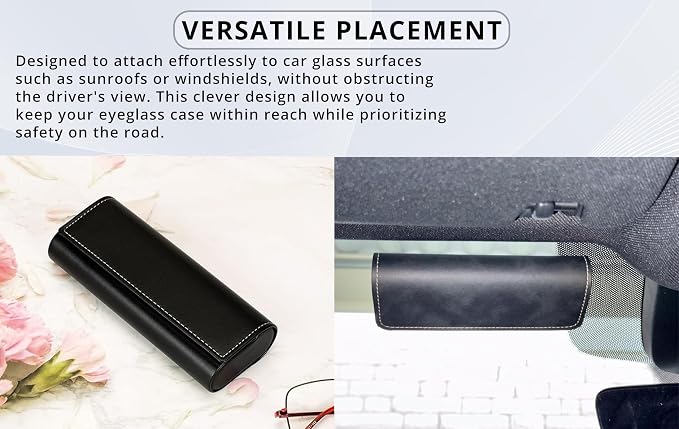 | Magnetic Leather Glasses Case for Cars | Adhesive Mount Sunglasses Holder with Contrast Stitching | Stylish and Functional Design | Fits Tesla Models for Secure Storage and Easy Access - Image 4