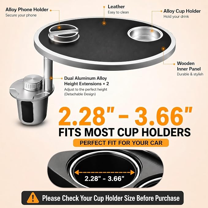Car Desk for Laptop 360° Rotating Tesla Tray with Cup Holder Phone Stand | Adjustable Height Car Table Tray Car Accessories Compatible with Model 3/Y/S Ford Vehicles, Fits Round Cup Holder 2.28"-3.66" - Image 4