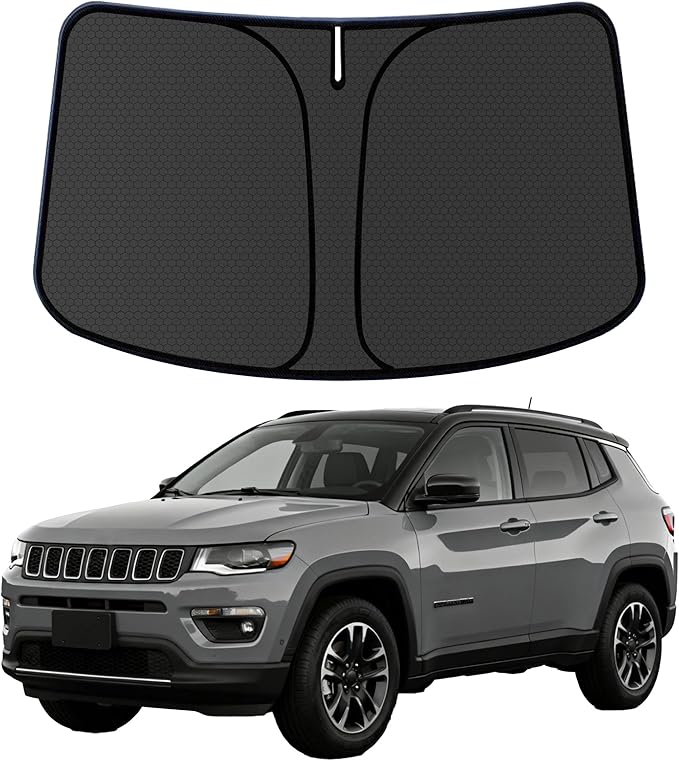 Compass Windshield Sun Shade for Jeep Compass 2017-2024 Blocks UV Rays Accessories,1:1 Custom Foldable Thickened Wear-Resistant Front Window Sunshade Visor,Keeps Your Car Cooler by Achaltiza