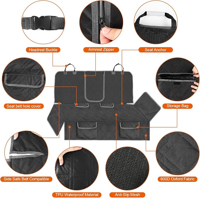 Dog Car Seat Cover for 2013-2019 Ford Fusion | Waterproof Pet Bench Seat Cover for Back Seat, 600D Heavy Duty Scratch Proof Nonslip Truck Seat Covers for Dogs - Image 3