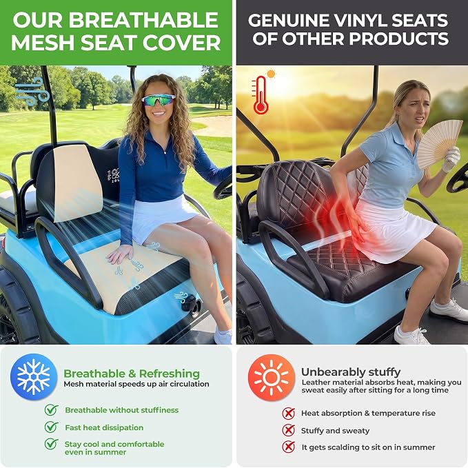 10L0L Golf Cart Seat Covers for Yamaha EZGO Club Car Seat Towel Cushion | Breathable Mesh All-Season Front/Rear Seat Blanket, UV Resistant, Cool Comfort, Machine Washable, Easy On, Great Golf Gift - Image 4