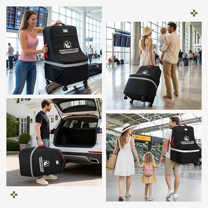 RAINSMORE Padded Car Seat Travel Bag for Airplane with Spinner Wheels | Heavy Duty Carseat Backpack for Air Travel Large Rolling Airport Gate Check Bags Fits Baby Car Seats & Boosters - Image 7