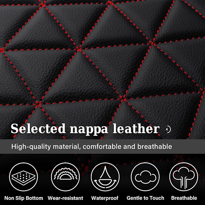 Coverado Seat Covers for Dodge Ram, Waterproof Front Car Seat Covers for Truck Compatible with 2002-2026 Dodge Ram 1500 2500 3500 Crew Double Mega Quad Cab(Black&Red line) - Image 4