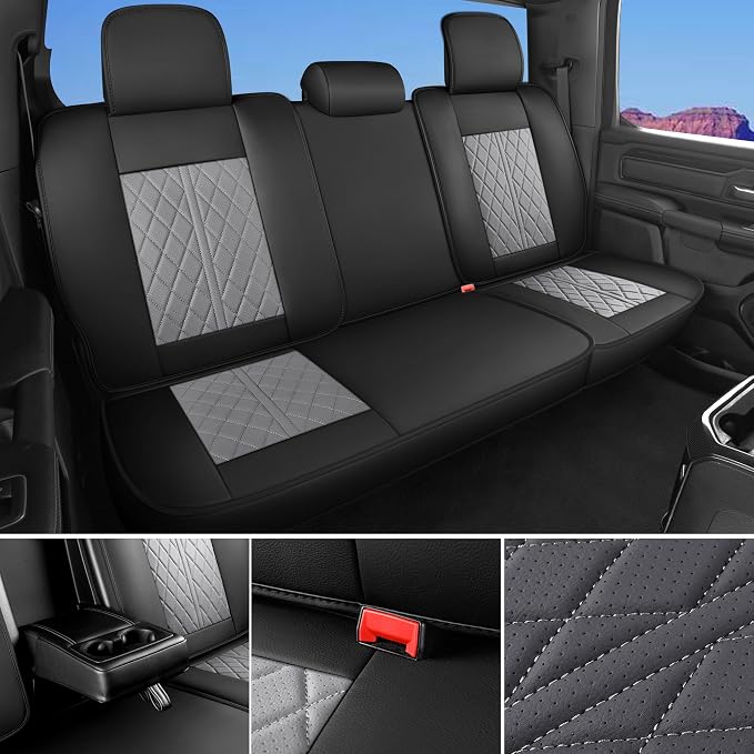 Car Seat Cover Custom Fit for Dodge Ram 1500 2500 3500 2002-2026 Faux Leather Seat Cover Set Compatible with Crew Quad Regular Cab Pickup Truck Cushions (Black & Grey, Front Seat) - Image 7