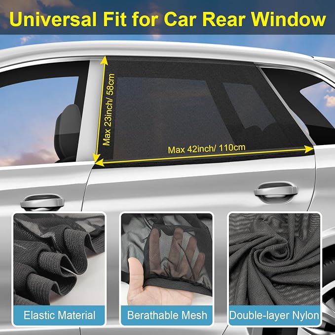 Car Window Shades for Baby, 2 Pack Car Sun Shade for Baby Kids Adults Pet, Large Size Mesh Covers Rear Side Sun Shades for SUV MPV Block UV Rays & Privacy Protection(42"x23") - Image 4