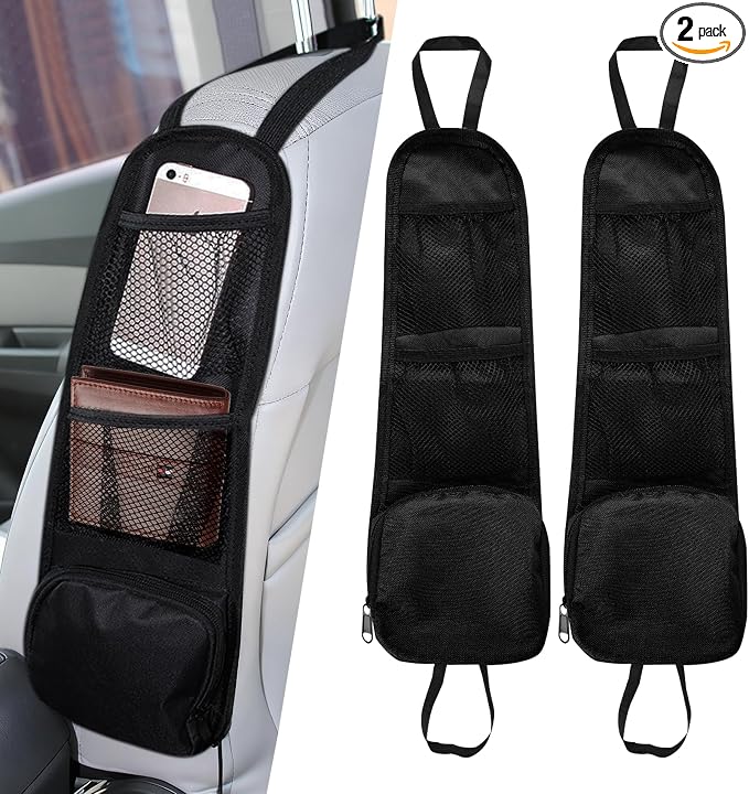 2PCS Car Seat Side Organizer, Seat Side Storage Pocket, Multifunctional Mesh Net Pocket, Car Multi-Pockets Backseat Organizer Side Hanging Bag for Storage Coins, Cell Phones (Black, 2PCS) by Unknown