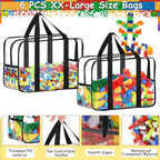 6 Packs XXL Toy Storage Bags 16.5×11.8×6.8In with Labels, Large Capacity Reusable Clear PVC Board Game Storage, Travel Waterproof Organizer Bags with Zipper - Image 3