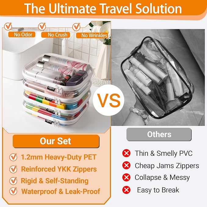 YQBRAO Clear Hard Shell Organizer Set, 2-Pack, White | Two medium rigid PET organizers for beauty, travel, office supplies and everyday organization - Image 2