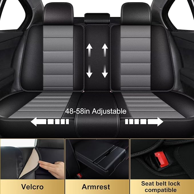 IKABEVEM Car Seat Covers for Nissan Sentra 2008-2025 2026 Full Set(5 Seats) | Luxury Fuax Leather, Waterproof, Airbag Compatible, Easy to Install, Scratch‑Resistant Seat Protection,Black&Grey - Image 2