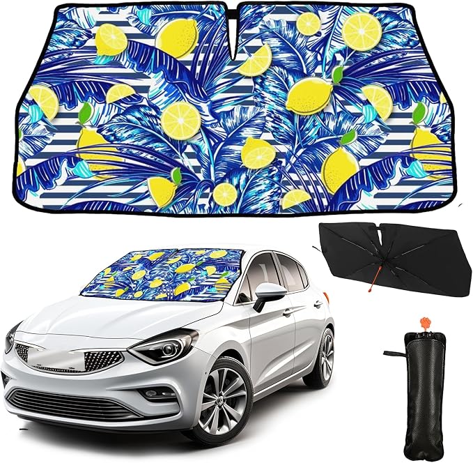 CHILL·TEK Funny Car Windshield Sun Shade Umbrella, Yellow Lemon Car Sun Shade Umbrella, Block UV Rays Heat Foldable Windshield Umbrella Sun Visor Protector - Keep Vehicle Cool for Cars SUV by CHILL%C2%B7TEK