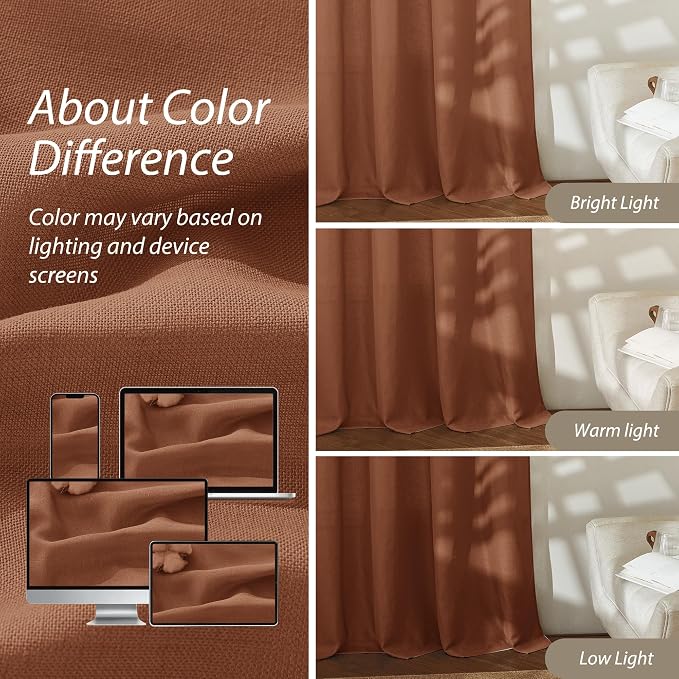 RYB HOME Linen Sheer Curtains 2 Panels for Living Room, Semi Transparent Privacy Drapes with Rod Pocket Farmhouse Style Window Treatments for Bedroom, Brunt Orange, 52" W x 84" L - Image 6