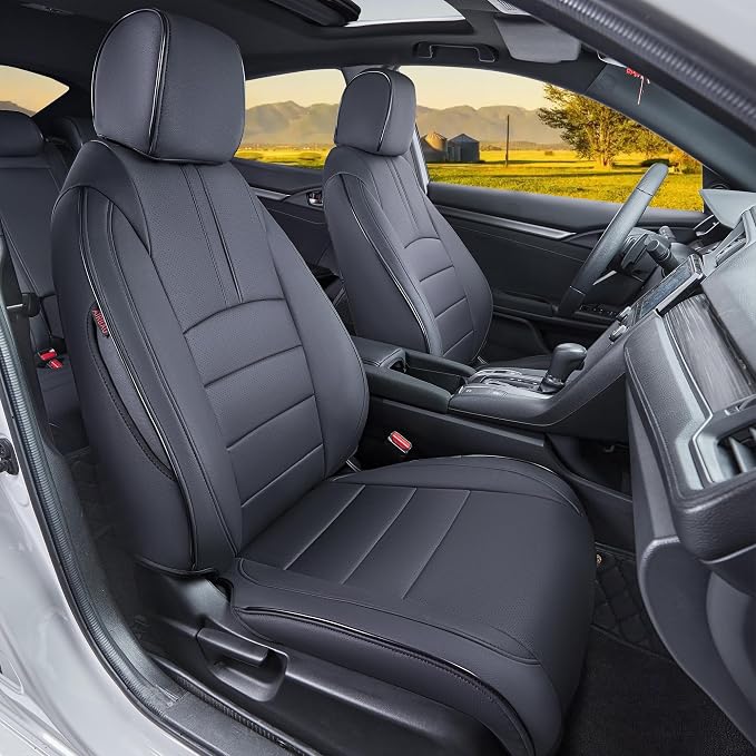 HKZ Custom Fit Civic Seat Covers for Honda Civic 2016 2017 2018 2019 2020 2021 Hatchback EX,Sport Touring,EX-L - 5-Seats Leather Full Set,Black by HKZ
