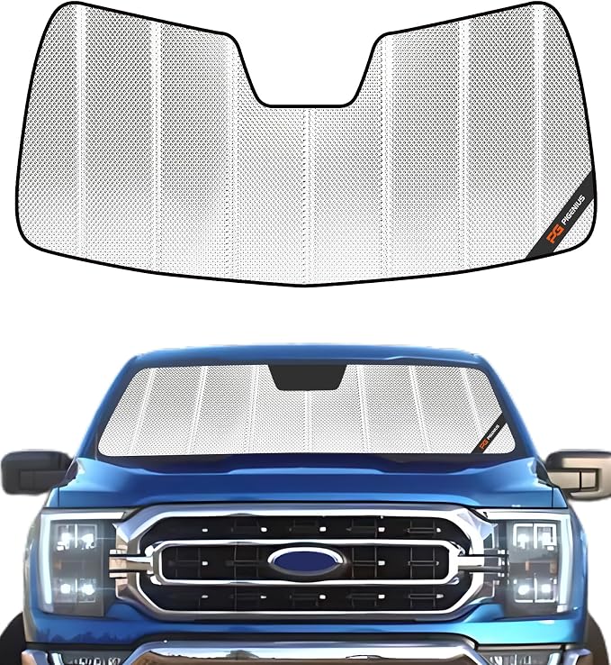Pigenius Windshield Sun Shade for Ford F150 2015-2020. Reflective Aluminum Film Front Window Sunshade - BLAZBLOCK by Pigenius