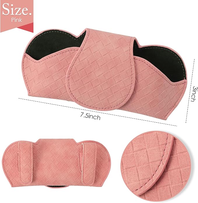 KINIVA Pink Car Visor Sunglass Holder Leather Glasses Case with Magnetic Closure for Car Interior Accessories - Image 3