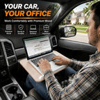 Adjustable Car Desk for Laptop, Portable SUV Workstation with Solid Wood Tabletop, 360° Swivel & Tilt Rotation, Height Adjustable Laptop Stand for Vehicle, Reading, Writing and Travel - Image 2