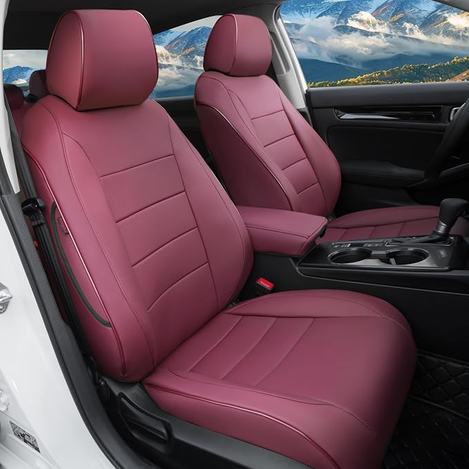 Lolcar Custom Fit Civic Seat Cover Full Set for Honda Civic (Sedan 2022 2023 2024 Touring)&(Sedan 2025-2026 Sport Touring),5-Seats Full Set,Leather Seat Protector (Burgundy) by LOLCAR